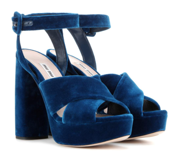 I'd opt for this Blue Velvet Prada shoe for a little color surprise.