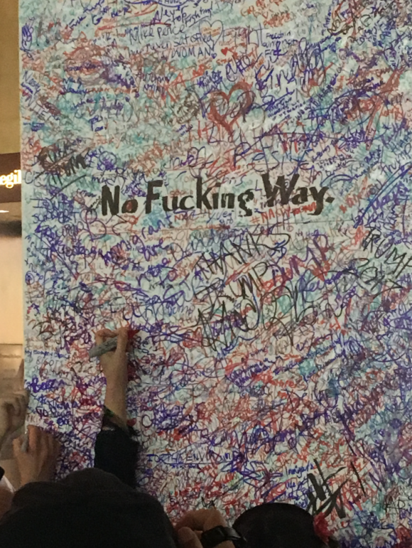 Toward the end of the route, a board covered in signatures.